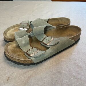 Birkenstock Suede Sandals in Light Gray